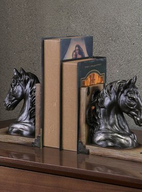 美式复古马头书挡摆件 树脂办公室书房书架玄关房间装饰工艺品