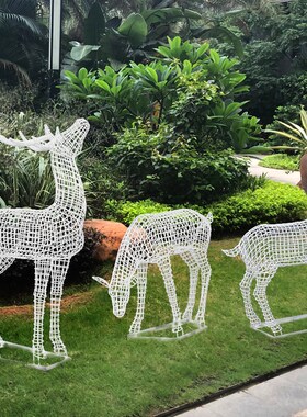 户外铁艺不锈钢镂空编制梅花鹿雕塑售楼部小区园林景观装饰摆件