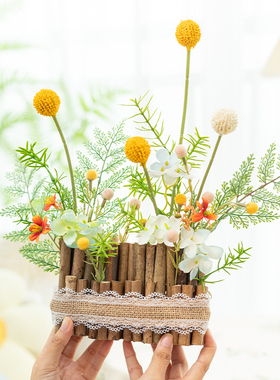 阿楹 卧室飘窗摆件干花办公桌新中式咖啡店茶几自助餐台柜顶装饰