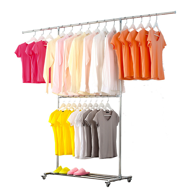 加厚落地单杆晾衣架 不锈钢晒衣架 室内挂衣架阳台双杆凉衣架晒被 - 图3