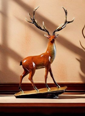 中式梅花鹿摆件客厅电视柜铜鹿工艺品招财装饰品乔迁开业新年礼品