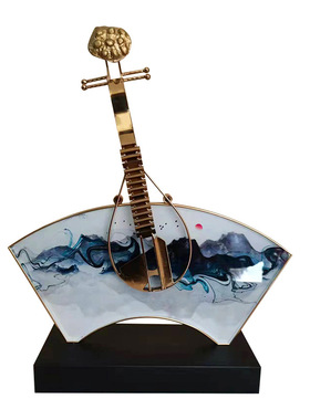 客厅摆件简约精美金属琵琶摆件电镀拉丝防锈防潮金属家装饰品摆件