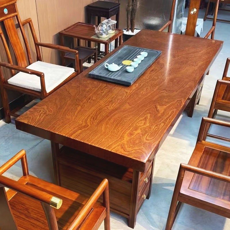 红木茶桌新办公紫檀色泡椅装梨色实木大板一体一整,淘宝优惠券,粉丝福利购,淘宝优惠卷
