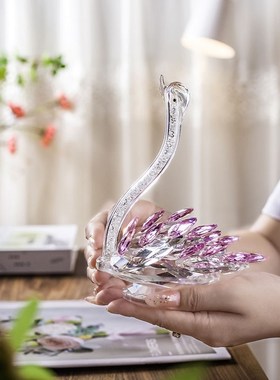 天鹅水晶客厅玄关轻奢玻璃摆件电视柜酒柜装饰品家居结婚礼物摆件