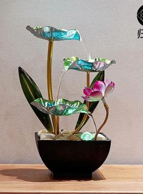 新款中式流水摆件家用客厅荷花小型循环加湿生财办公茶桌装饰礼品