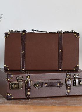 欧式复古手提箱储物木箱子收纳箱老式皮箱旅行摄影道具杂物整理箱