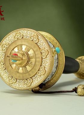 藏村观音手摇转轮彩珠镶嵌手持转筒藏式六字言转动金桶