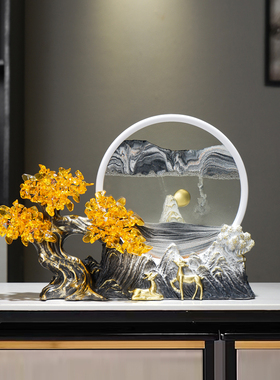 新中式发财树流沙画沙漏摆件家居饰品客厅玄关电视柜办公室装饰