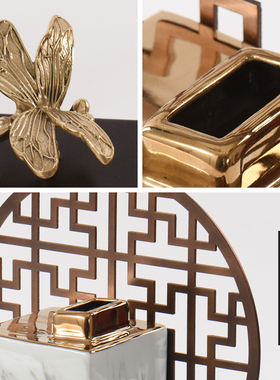 新中式禅意书房博古架陶瓷工艺品屏风摆设样板房酒店玄关软装摆件