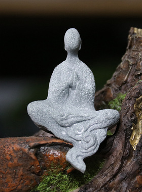 仿真造景僧侣小摆件花卉园艺盆景假山流水微景观造景佛陀人物摆设