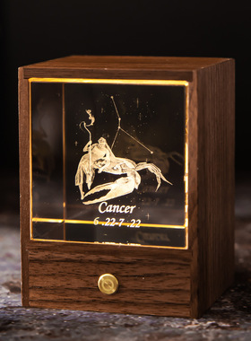 十二星座生日礼i诞夜灯摆品立方体水晶玻璃饰件情人节圣物送