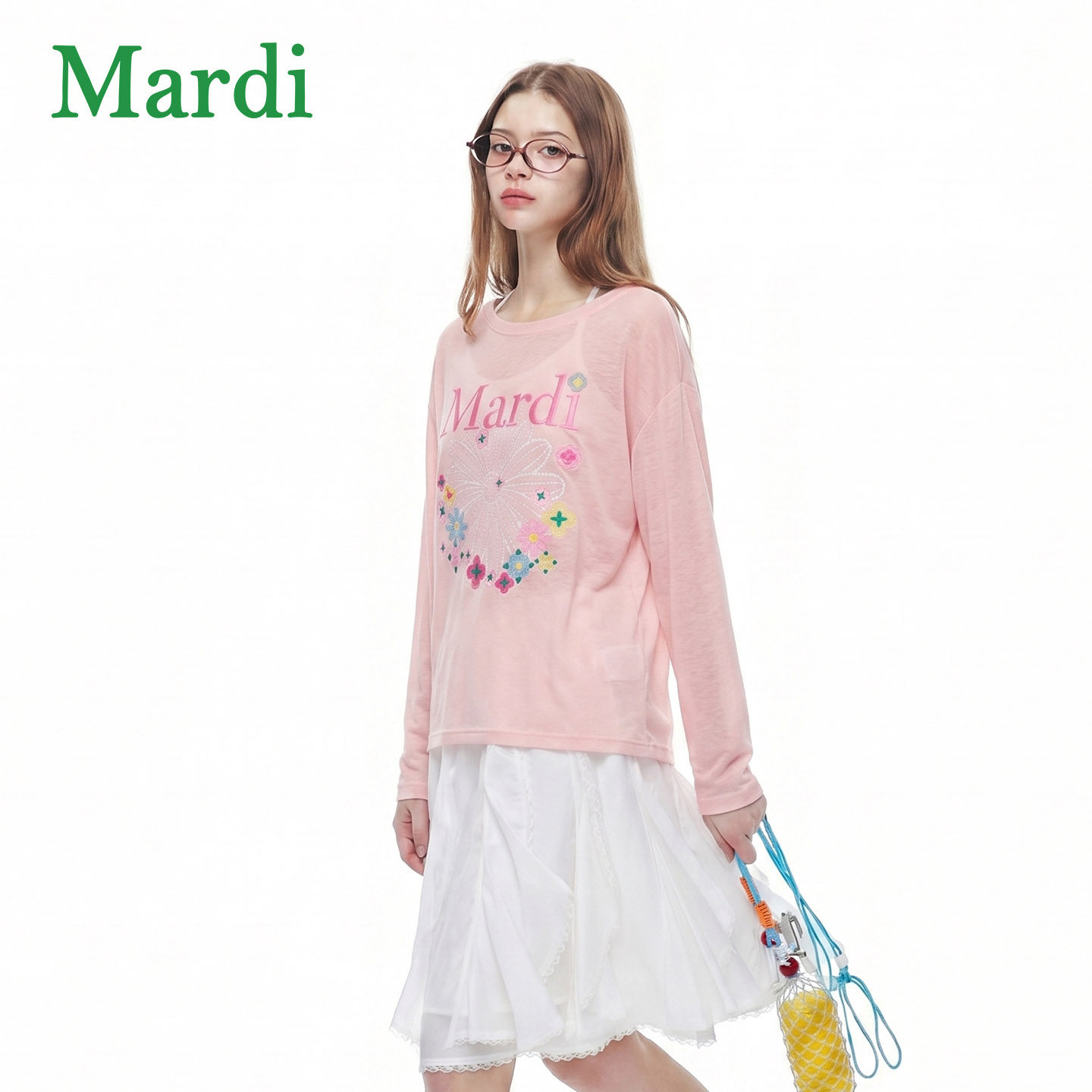 【肖恩专享】MARDI长袖防晒罩衫小雏菊T恤女刺绣圆领长袖套头少女