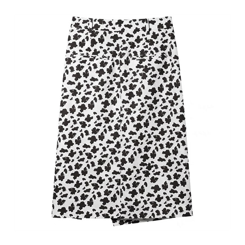 L417设计感小众奶牛纹印花开叉半裙2025秋冬中裙 鸟撤柜剪牌女装 - 图1