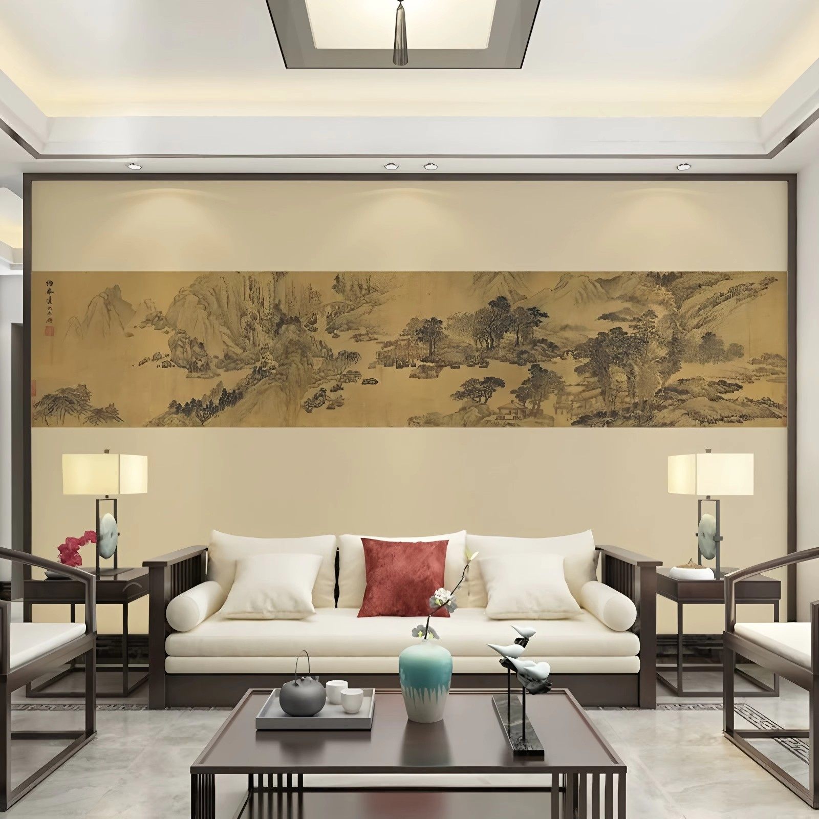 宋氏美学山水背景墙壁布墙纸中式3d客厅装饰壁纸卧室包厢墙布壁画,淘宝优惠券,粉丝福利购,淘宝优惠卷