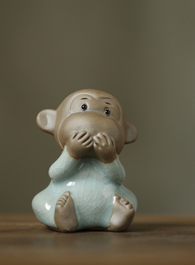 四不小猴子摆件可爱生肖猴陶瓷工艺品客厅酒柜办公桌室茶几装饰品
