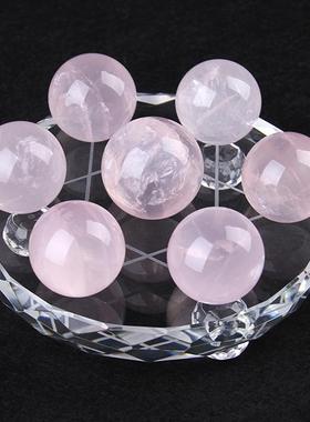 天然粉水晶球七星阵摆件有冰裂棉絮床头梳妆台玄关卧室女生浪漫