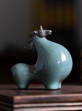 新中式创意陶瓷可爱唐马摆件家居客厅办公室茶桌面装饰工艺品摆设