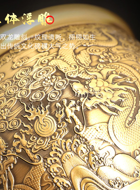 纯铜龙缸黄铜米缸百福缸聚财聚宝盆摆件铜器办公室家居店铺装饰品