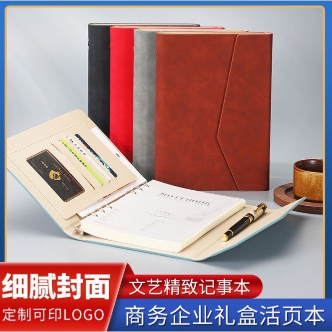 现货a5仿皮商务笔记本 pu三折活页本高档记事本套装可印制lo go - 图2