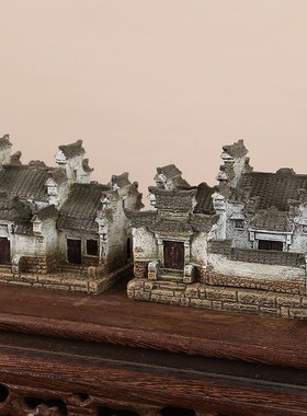 中式徽派建筑模型盆景植物造景桌面盆栽微景观微缩老房子摆件茶宠