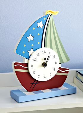 米图宝贝帆船题装饰品家居小儿童钟表静音创意书桌可爱摆钟