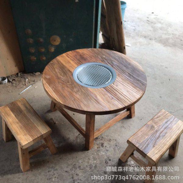 老榆木茶桌茶几旧门板榆木圆桌老榆木禅意茶台矮茶桌围炉桌火锅店,淘宝优惠券,粉丝福利购,淘宝优惠卷