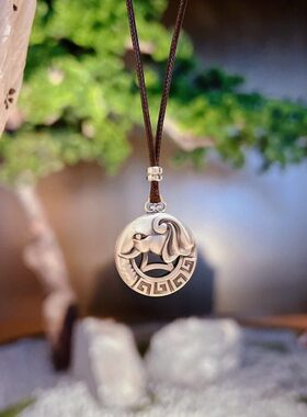 925纯银复古做旧吉象平安扣吊坠男女士项链小众国潮高级感配饰