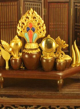 仿铜工艺合金百宝座摆件 摩尼宝铜百宝总集八供如意宝 酥油花立体