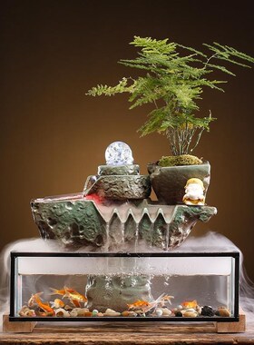 创意流水摆件室内客厅办公室装饰桌面循环水鱼缸开业乔迁礼品