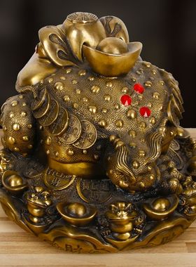 纯铜金蟾招财摆件办公室中式大号三足三脚店铺工艺品蟾蜍开业客厅