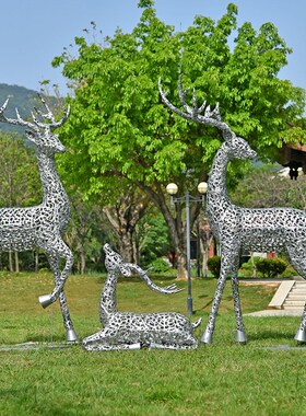 户外铁艺梅花鹿雕塑不锈钢园林景观装饰小品动物草坪绿化落地摆件