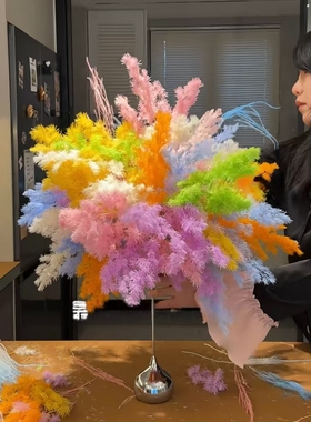 白日焰火永生花装饰花束diy材料包真花蓬莱松龙须草客厅装饰摆件