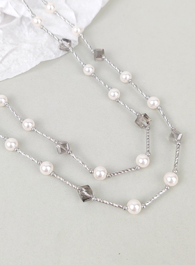 女王空间 施家珠长款菱形闪耀毛衣链气质优雅双层项链设计款多戴