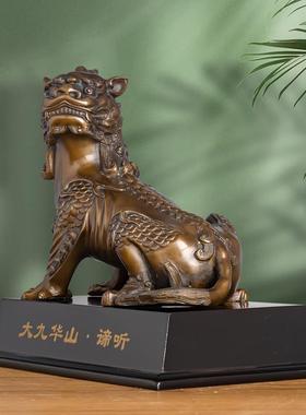 九华山镇山神兽黄铜谛听摆件地藏王坐骑客厅办公室装饰品开业礼品