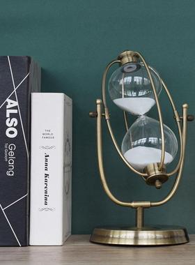 现代创意抽象几何金属地球仪沙漏摆件客厅办公室桌面轻奢装饰品