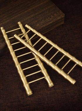 纯黄铜梯子摆件 竹节梯节节高步步家居客厅高升装饰开业生日礼品