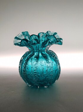 气泡湖水绿色边福水晶料手工瓶小型插器家居