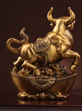 纯黄铜牛摆件华尔街牛客厅饰品办公室桌工艺招财摆件公司开业礼品