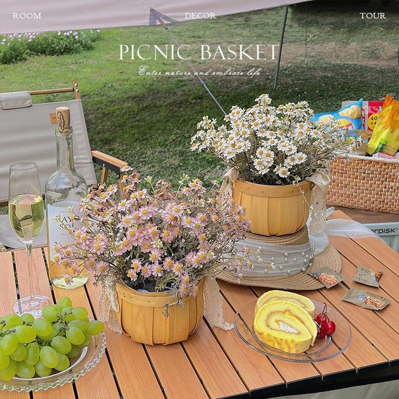 美拉德色小雏菊野餐篮假仿真摆设餐桌插艺绢,淘宝优惠券,粉丝福利购,淘宝优惠卷