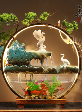 创意桌面循环流水金鱼缸大全景观装饰造景家用水族箱礼品