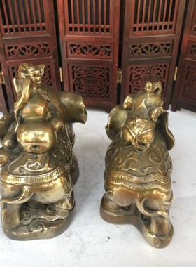 仿古收藏纯铜大象摆件一对铜子母大象葫芦大象家居店铺工艺品摆设