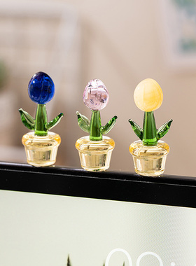 创意琉璃盆栽摆件办公室桌面工位电脑萤幕显示器趴趴装饰治癒解压