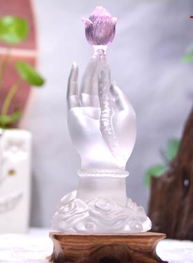 琉璃工艺品佛手莲花一心一意中式办公室玄关茶桌水晶佛系禅意摆件