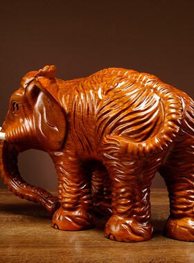 花梨木雕大象摆件实木一对吉祥象家居客厅玄关电视柜装饰乔迁礼品