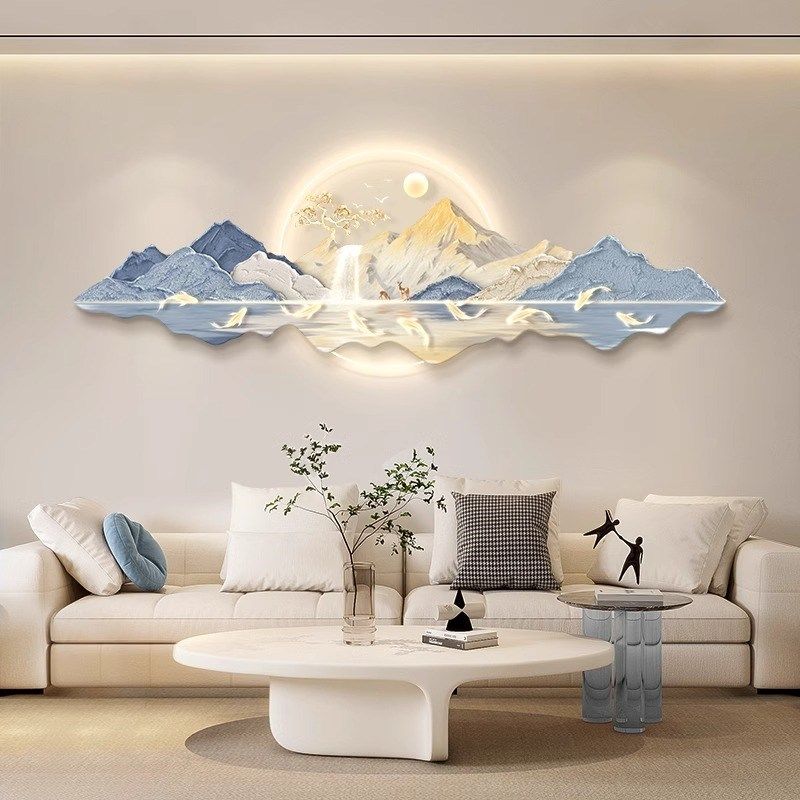 日照金山客厅奶油装饰画LD灯光画沙发背景墙挂画新款壁画山水画,淘宝优惠券,粉丝福利购,淘宝优惠卷