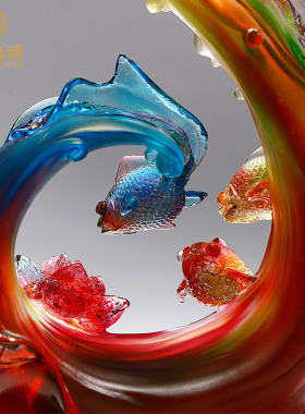 琉璃工艺品金鱼创意摆件家居装饰品客厅酒柜桌面水晶乔迁新居礼品