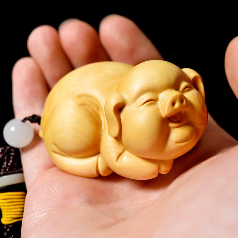 木雕黄杨木雕刻动物小猪文玩男女手把玩件家居饰品福笑猪 - 图2