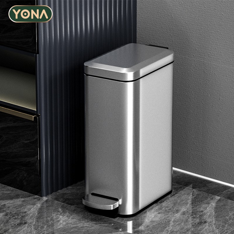 QG4D不锈钢夹缝垃圾桶家用卫生间窄款厕所带盖脚踩式卫生桶长方形 - 图2