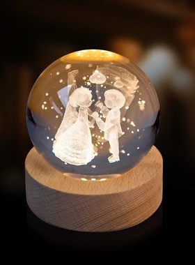 玫瑰花水晶球3d内雕小夜灯发光玻璃球礼品纪念品桌面摆件礼物