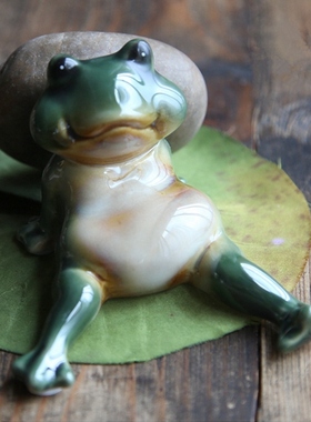 包邮创意可爱陶瓷小青蛙套装摆件迷你盆景装饰品鱼缸布景拍摄道具